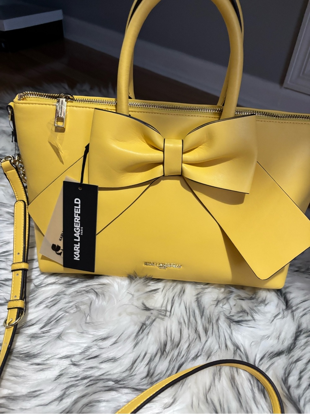 Karl Lagerfeld Yellow Bow-Accent Satchel with Detachable Strap